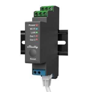 Shelly PRO 2 WiFi + Ethernet, 2-kanālu viedais relejs ar DIN-sliedes atbalstu
