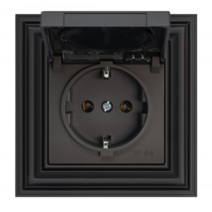 Liregus Retro 16a ip44 zemapmetuma ligzda ar aizsardzību, ar zemējumu/prof - matēta melna