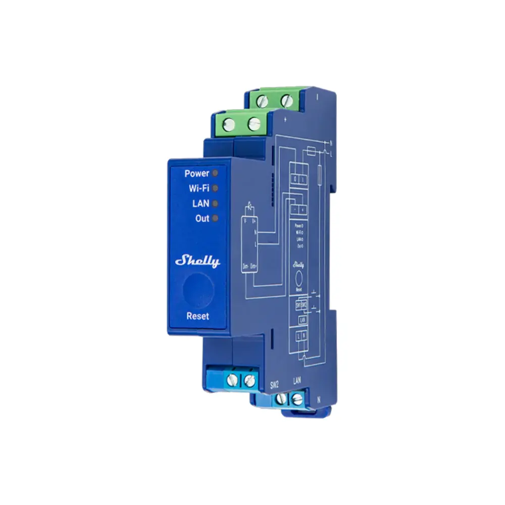 Shelly PRO Dimmer 0/1-10V PM (GEN3), viedais Wi-Fi+Ethernet kontrolieris ar 0-10V / 1-10V izeju un jaudas mērītāju