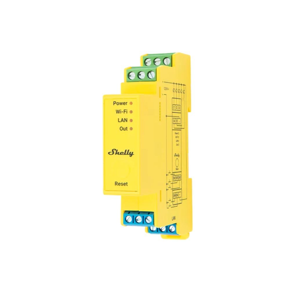 Shelly Pro RGBWW PM, viedais Wi-Fi + Ethernet RGBWW LED kontrolieris, ar DIN-sliedes saderību